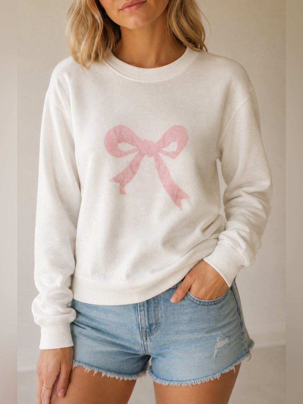 Evaless Bow Graphic Sweatshirt Coquette Preppy Crewneck Pullover Size Small